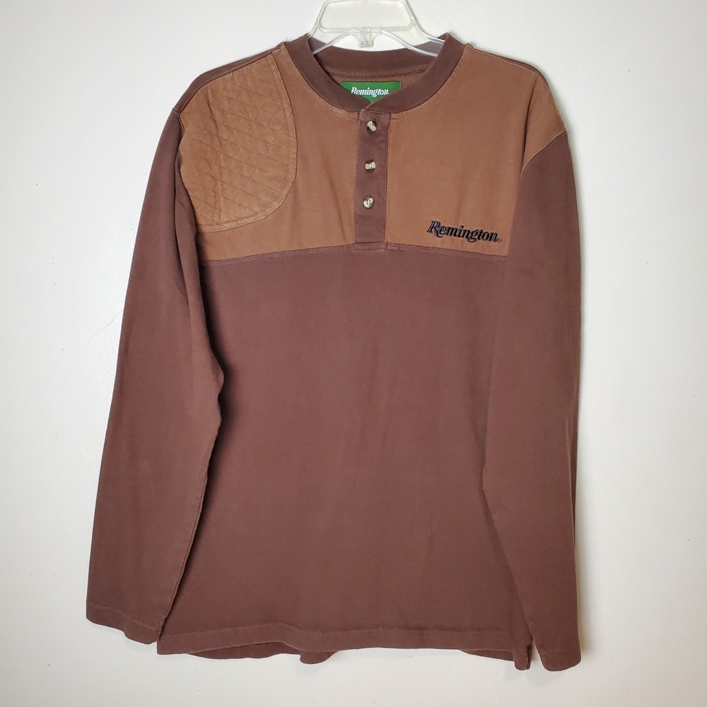 Remington Mens Large Long Sleeve Brown‎ Hunting Shooting Quilted Shoulder Panel